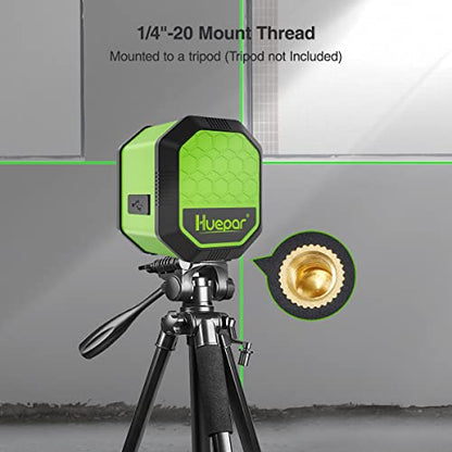 Huepar Green Beam Cross Line Laser Level, Self-Leveling Vertical and Horizontal Line Laser Leveler Tool with Rechargeable Li-ion Battery for - WoodArtSupply