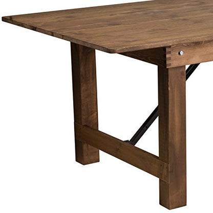 Flash Furniture Hercules Series 8' x 40" Rustic Solid Pine Folding Dining Table, Rectangular Antique Farmhouse Dining and Event Extension Table