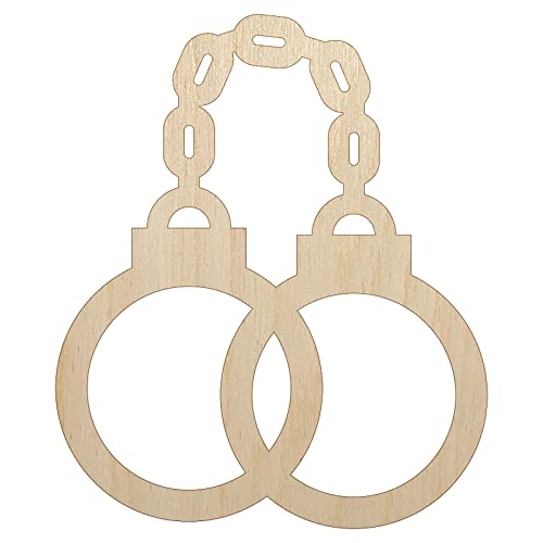 Handcuffs Police Law Enforcement Unfinished Wood Shape Piece Cutout for DIY Craft Projects - 1/4 Inch Thick - 4.70 Inch Size Sniggle Sloth