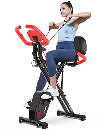 pooboo Folding Exercise Bike, Fitness Stationary Bike Machine, Upright Indoor Cycling Bike, 4-in-1 Magnetic X-Bike with 8-Level Adjustable - WoodArtSupply