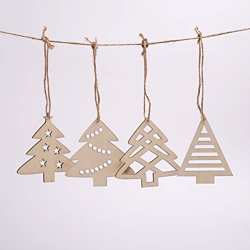 N&T NIETING 27pcs Wooden Christmas Tree Shaped Ornaments, Unfinished Wooden Cutouts Embellishments Hanging Ornament for Christmas Decorations, Tree - WoodArtSupply