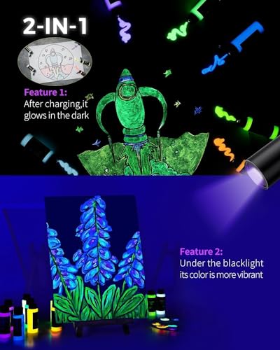 Fantastory Glow in The Dark Paint for Christmas, 60ml/2oz Neon Glow Acrylic Paints, 2IN1 Paint,Charge-Glow& UV Activated For Outdoor Rocks, DIY - WoodArtSupply