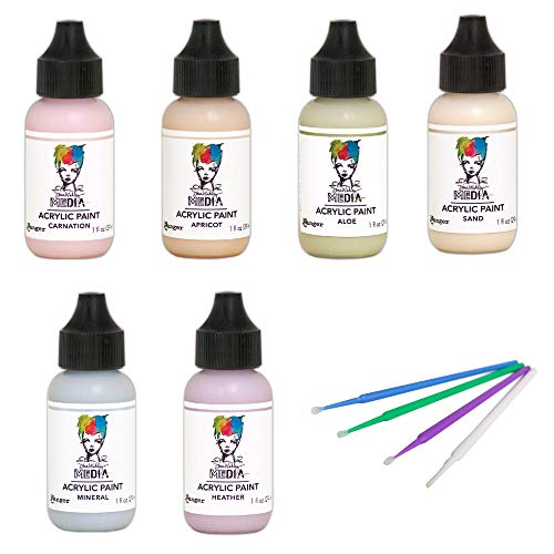 Dina Wakley Acrylic Paint Bundle - Carnation, Apricot, Mineral, Aloe, Sand, & Heather - With Exclusive Purple Turtle Detail Picks - WoodArtSupply