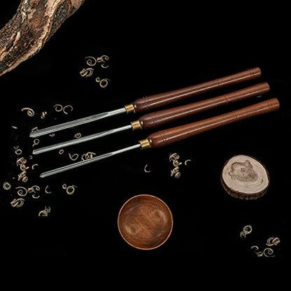 Woodturning Bowl Gouge Set, 3 Pieces 22.5” Wood Lathe Bowl Turning Tools, 1/4 Flute, 3/8 Flute, and 1/2 Flute, with High Speed Steel Blades, Beech