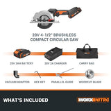 Worx Nitro 20V Brushless 4-1/2" Cordless Circular Saw, Compact Circular Saw, Up to 6,900 RPM, 0-46° Bevel Cuts, Circular Saw Cordless WX531L – WORX
