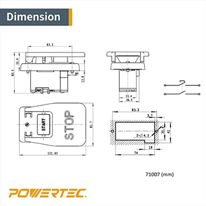 POWERTEC 71007V 110 V to 220V Paddle Switch for Power Tools Fits Table Saw, Router Table, Drill Press, Bench Saw, Band Saw - WoodArtSupply