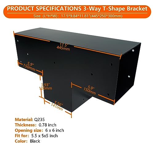 ITeVe.GD Pergola DIY Kit,2 Pcs 3-Way T-Angle Corner Brackets Elevated Wood Stand with Screws for 6"x6"(Inner Size:5.5"x5.5") Wood - WoodArtSupply