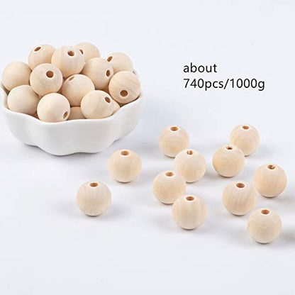 PH PandaHall 740pcs 16mm Natural Wood Beads Round Wood Beads with 3mm Hole Large Wooden Beads Wooden Loose Beads Wooden Spacer Beads for Crafts DIY