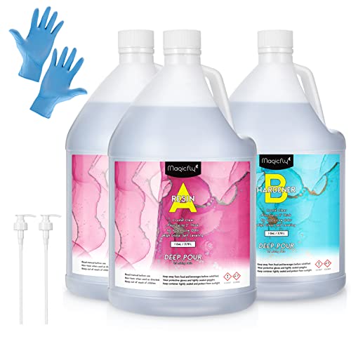 Magicfly Deep Pour Epoxy Resin 2-4 Inch, 3 Gallon Epoxy Resin Kit with Pump, Art Casting Resin for River Table Tops, Bar Top, Wood, 2:1 Crystal Clear Magicfly