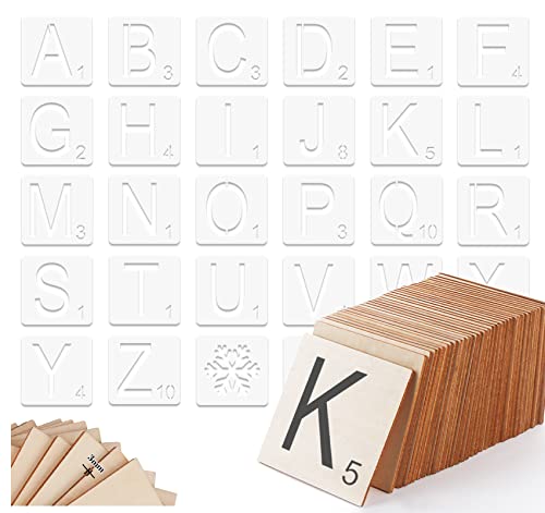 ilauke Scrabble Tiles for Crafts & 5x5 Blank Wood Square, Perfect for Wall Decor, Farmhouse Style, Scrabble Pieces, Wooden Letters (26 Large Scrabble - WoodArtSupply