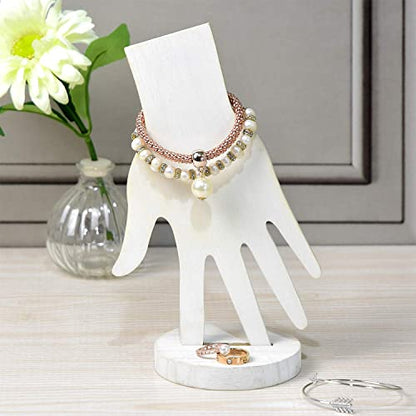 MOOCA 6 Pcs Wooden Hand Form Jewelry Display Set, 2 Way Design for Wall Hanging or Standalone Mannequin Finger Hand Display, Wash White Color
