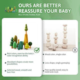 Macabaka Wooden Tree Toy Set 14 Pieces Wooden Sorting Stacking Balancing Stone Rocks Natural Wooden Mini Trees for Home Decor, Cake Topper and Macabaka