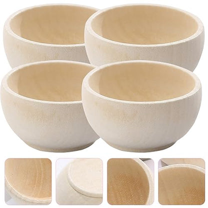 COHEALI 4pcs Wooden Bowl,Pinch Bowls,Mini Unfinished Bowls,Wooden Craft Bowls, Acacia Wood Small Bowls for Dipping Sauce,Nuts,Snacks