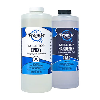 Epoxy Resin Promise High Gloss Table Top 2-Part 64 Oz (32 Oz Resin + 32 Oz Gal Hardener) Transform Your DIY Projects with Crystal Clear Finish - - WoodArtSupply