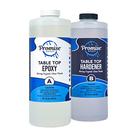 Epoxy Resin Promise High Gloss Table Top 2-Part 64 Oz (32 Oz Resin + 32 Oz Gal Hardener) Transform Your DIY Projects with Crystal Clear Finish - Pro Marine Supplies