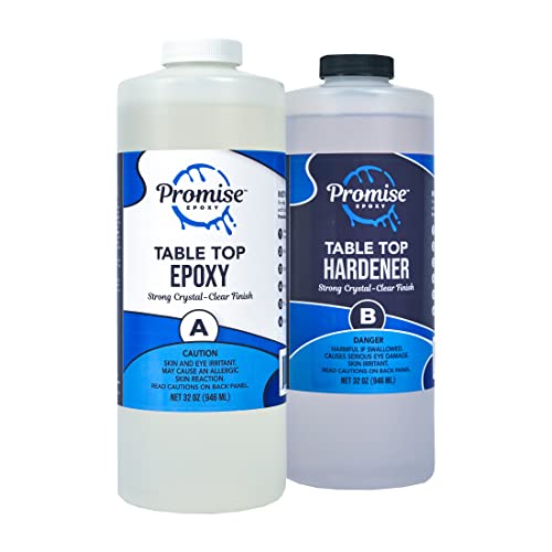 Epoxy Resin Promise High Gloss Table Top 2-Part 64 Oz (32 Oz Resin + 32 Oz Gal Hardener) Transform Your DIY Projects with Crystal Clear Finish -