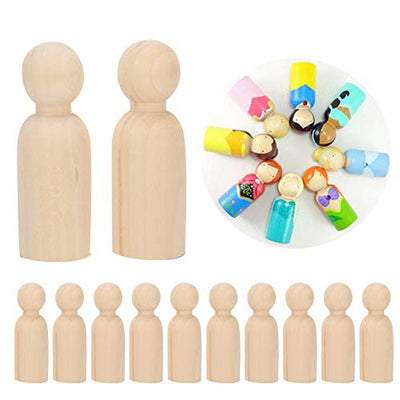 Wooden Peg Dolls Unfinished Wooden Peg Dolls Set Bodies, 10pcs 75mm Unfinished People Shapes Wooden People Figures Angel Dolls for DIY Craft Painting