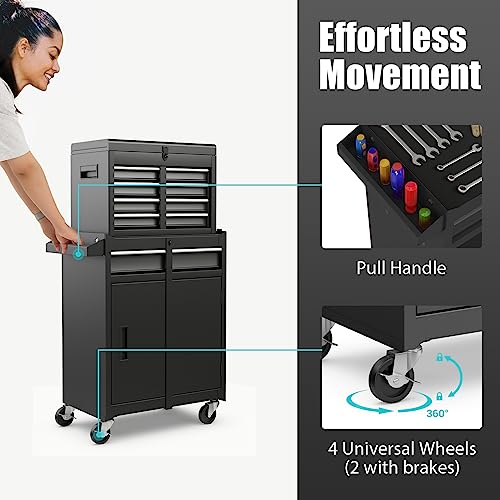 IRONMAX Rolling Tool Chest, 5-Drawer Lockable Tool Cabinet w/Adjustable Shelf & 4 Universal Wheels, 2 in 1 Detachable Tool Box Storage Organizer for IRONMAX