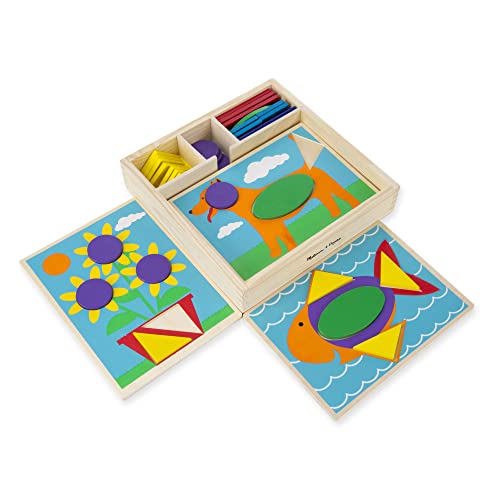 Melissa & Doug Beginner Wooden Pattern Blocks Educational Toy With 5 Double-Sided Scenes and 30 Shapes Melissa & Doug