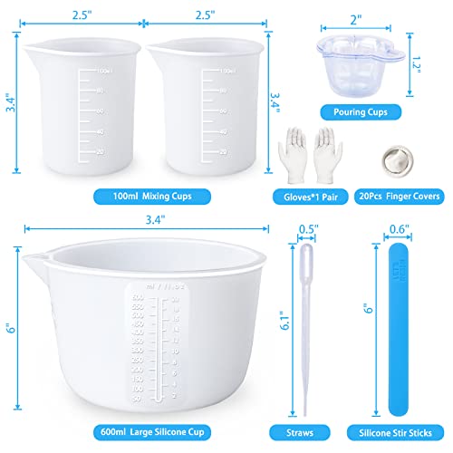 LET'S RESIN Silicone Measuring Cups,Resin Supplies with 600ml/20oz&100ml Thickening&Polishing Resin Mixing Cups,Easy to Clean,Silicone Stir - WoodArtSupply