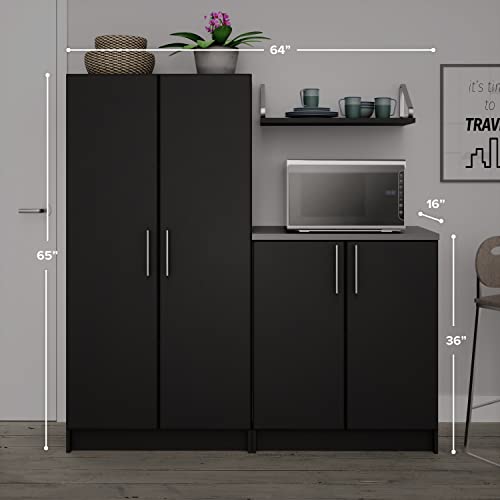 Prepac Elite Functional 2-Piece Garage Cabinets and Storage System Set J, Simplistic Garage Closet Shop Cabinets 16" D x 64" W x 65" H, Black, Prepac