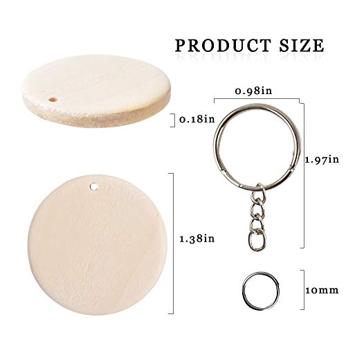 Luckforest 50Pcs Natural Wood Slices, 1.38 inch Unfinished Wood Sign, Unfinished Log Discs Wooden Circles with 50 pcs Key Rings for DIY Crafts