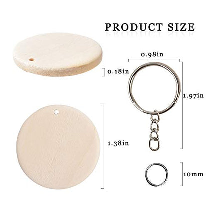 Luckforest 50Pcs Natural Wood Slices, 1.38 inch Unfinished Wood Sign, Unfinished Log Discs Wooden Circles with 50 pcs Key Rings for DIY Crafts