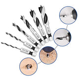 COMOWARE Brad Point Stubby Drill Bit Set for Wood, 6pcs HSS 4241 Steel with 1/4-Inch Quick Change Hex Shank COMOWARE