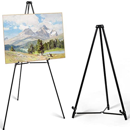 PUJIANG 63" Aluminum Easel Stand for Sign, Large Collapsible Easels for Display Posters/Whiteboard, Adjustable Height Artist Easel for Painting- - WoodArtSupply