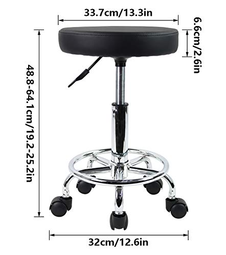 KKTONER PU Leather Round Rolling Stool with Foot Rest Swivel Height Adjustment Spa Drafting Salon Tattoo Work Office Massage Stools Task Chair Small KKTONER