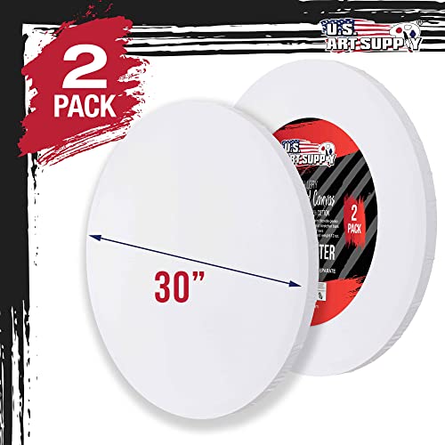 U.S. Art Supply 30 inch Diameter Round Gallery Depth 1-1/2" Profile Stretched Canvas 2-Pack - Acrylic Gesso Triple Primed 12-Ounce 100% Cotton U.S. Art Supply