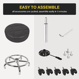 WKWKER Round Rolling Stool with Footrest PU Leather Height Adjustable 360° Swivel Stool with Wheels Office Stool Chair Home Drafting Work Studio Shop WKWKER