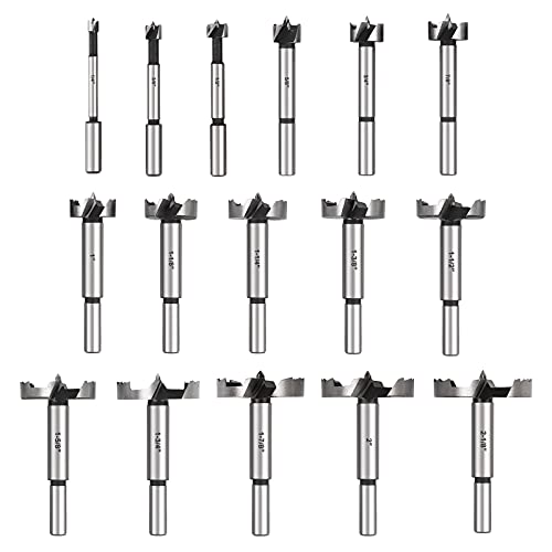 COMOWARE Forstner Bit Set - 16 Pcs Forstner Drill Bits Set for Wood, Auger Opener Round Shank Drilling Cutting Tool for Woodworking COMOWARE