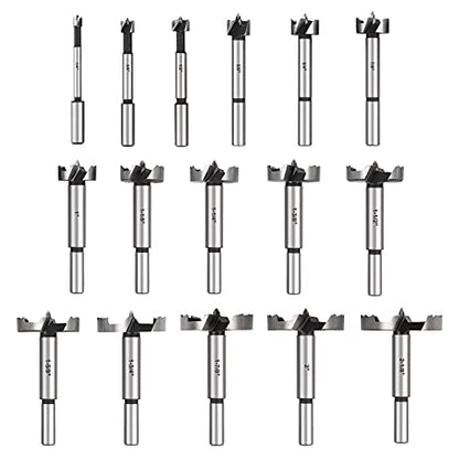 COMOWARE Forstner Bit Set - 16 Pcs Forstner Drill Bits Set for Wood, Auger Opener Round Shank Drilling Cutting Tool for Woodworking - WoodArtSupply