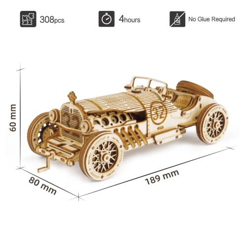 3D Wooden Mechanical Car Model Puzzle by ROKR - DIY Self-Assembly Vehicle Kit for All Ages ROKR