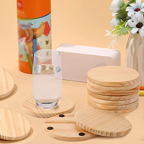 UUYYEO 10 Pcs 4" Unfinished Wood Coasters Circles Round Wooden Slices Blank Craft Coasters Christmas Ornaments for Painting Staining