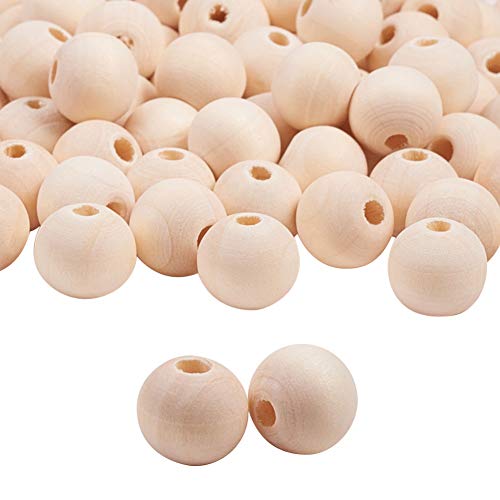 PH PandaHall Wooden Beads, 100pcs 12mm Unfinished Natural Round Wooden Spacer Beads Round Ball Wooden Loose Beads for Necklace Bracelet Hair Braids