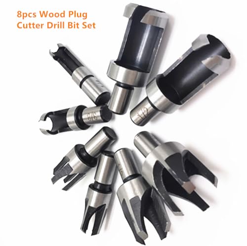 8Pcs Wood Plug Cutter Drill Bit Set, High Carbon Steel Titanium Coated Woodworking Chamfer Drill Bits Straight and Tapered Taper 6mm/ 10mm/ 13mm/