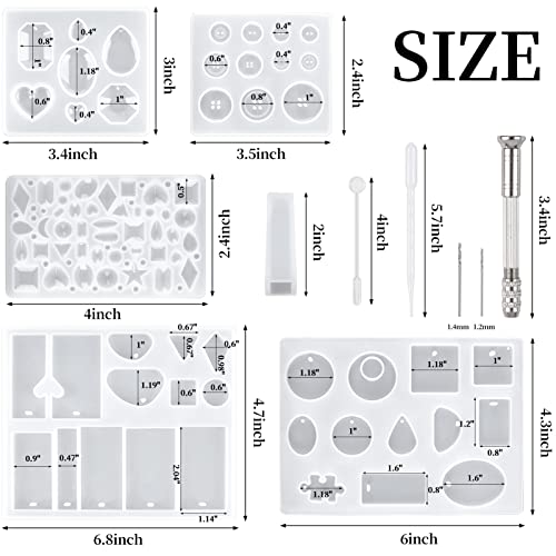 Suhome 73 Pack Resin Earring Mold Jewelry Silicone Resin Molds Making Kits Including Earring, Pendant, Bracelet, Necklace, Button Silicone Resin