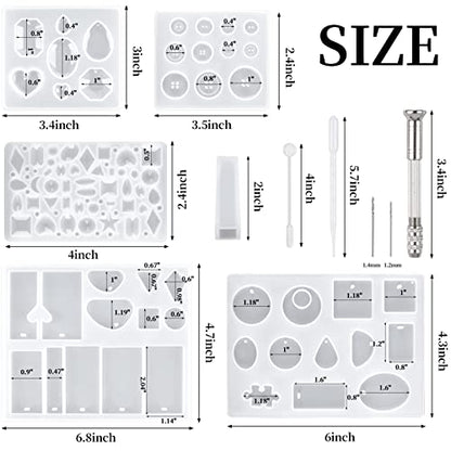 Suhome 73 Pack Resin Earring Mold Jewelry Silicone Resin Molds Making Kits Including Earring, Pendant, Bracelet, Necklace, Button Silicone Resin