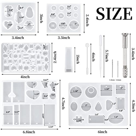 Suhome 73 Pack Resin Earring Mold Jewelry Silicone Resin Molds Making Kits Including Earring, Pendant, Bracelet, Necklace, Button Silicone Resin Suhome