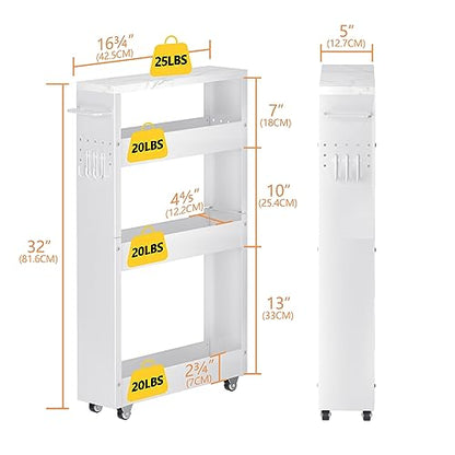 CHLORYARD Slim Storage Cart, 4-Tier Kitchen Rolling Cart Narrow Storage Cabinet with Handle & Wheels, Metal Rolling Shelf Unit for Kitchen Bathroom - WoodArtSupply