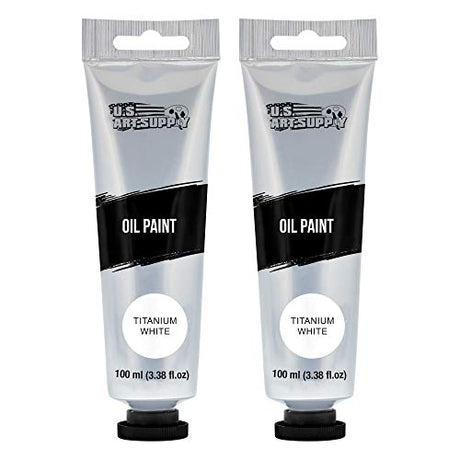 U.S. Art Supply Artists Oil Color Paint, Titanium White, 2 Extra-Large 100ml Tubes - Professional Grade, Excellent Tinting Strength, Mixable - U.S. Art Supply