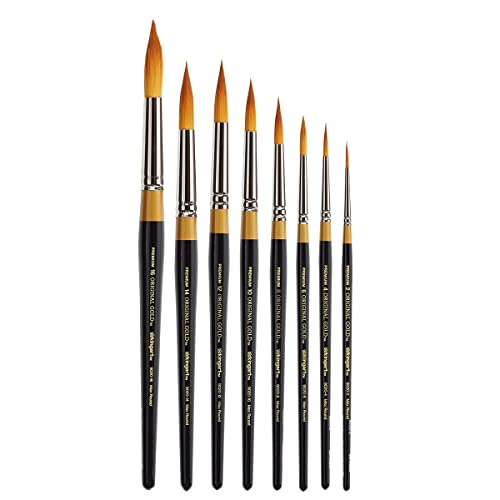 KINGART Original Gold 9020 Ultra Round Series Premium Golden Taklon, Multimedia Artist Brushes, Set of 8 KINGART