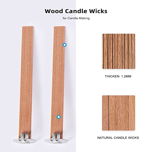 Ziosxin 50set Candle Wick,Thicken Smokeless Cherry Wood Wicks for Candles-Long Lasting Flame-Easily Burn,Natural Candle Cores with Stand and Glue Ziosxin