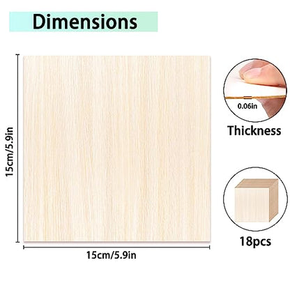 DIYDEC 18 Pack Basswood Sheets 6X 6 x 1/16 Inch Thin Plywood Wood Sheets Unfinished Wood Squares Boards Balsa Wood Sheets for Crafts Architectural