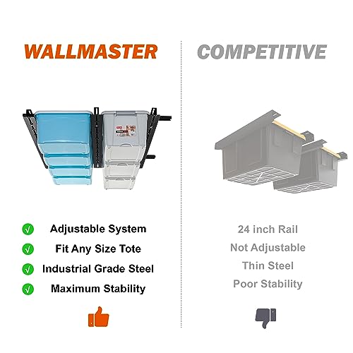 Wallmaster Garage Overhead Storage Rack, Ceiling Bin Organization System With Adjustable Rails, Heavy Duty Metal Overhead Bin Rack Holds Up to 5 Tote