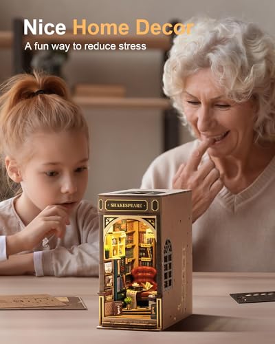 Rowood Book Nook,DIY Book Nook Kits for Adults,3D Wooden Puzzle Bookend Miniature Kit,Bookshelf Insert Decor Alley,Wood Craft Hobbies for RoWood