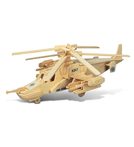Puzzled 3D Puzzle Black Shark Helicopter Wood Craft Construction Model Kit, Educational DIY Wooden Toy Assemble Model Unfinished Crafting Hobby Army Puzzled