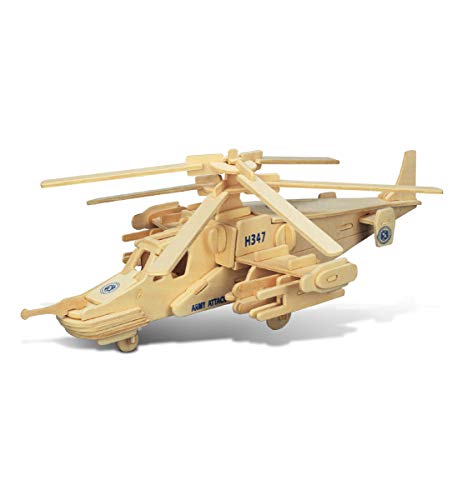 Puzzled 3D Puzzle Black Shark Helicopter Wood Craft Construction Model Kit, Educational DIY Wooden Toy Assemble Model Unfinished Crafting Hobby Army - WoodArtSupply